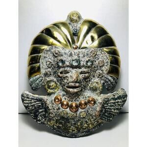 Vintage Aztec Deity Stone, Copper And Brass mask